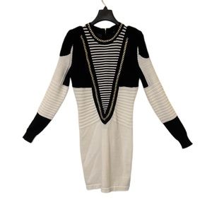 Fashion Nova Sweater Dress Black and Cream with Gold Accents Size Large- NWOT